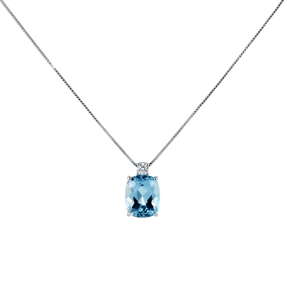 Collana con ciondolo Acquamarina grande e diamante 