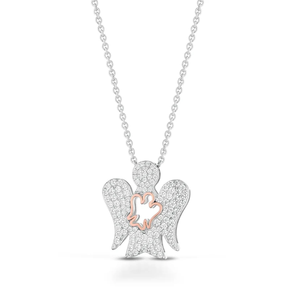 Collana con ciondolo Angelo traforato in argento e Zirconi GIA 481