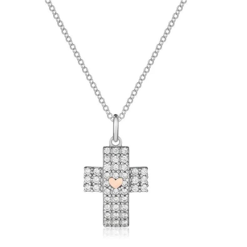 Collana con ciondolo Croce in argento con Zirconi GIA 446