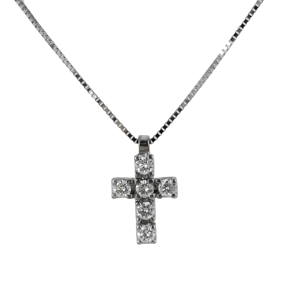 Collana con ciondolo Croce media con Diamanti ct. 0.21