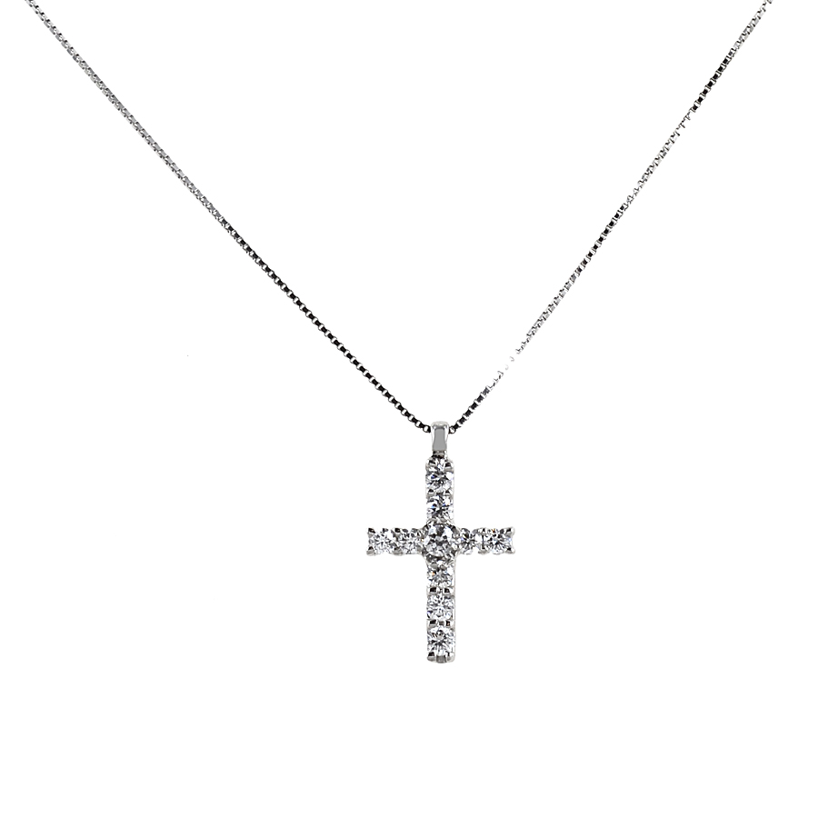 Collana con ciondolo Croce media con Diamanti ct. 0.29