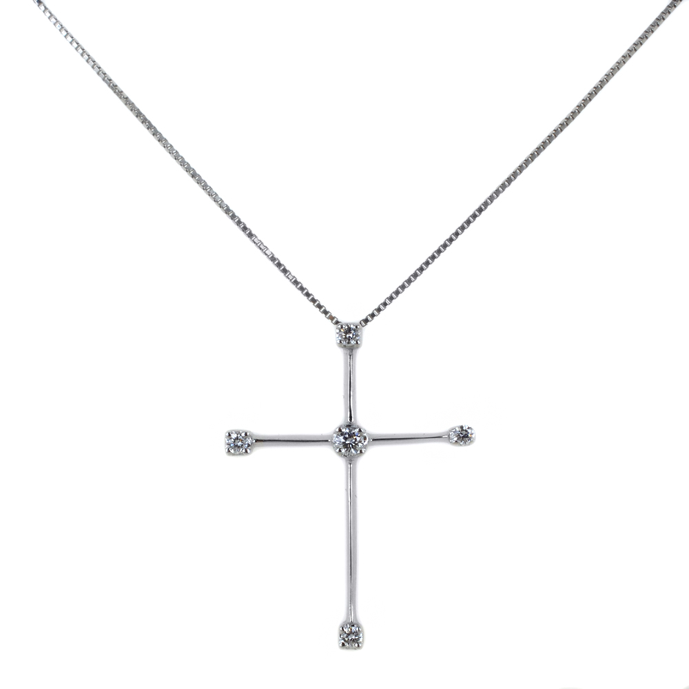 Collana con ciondolo Croce moderna e grande con Diamanti ct. 0.11