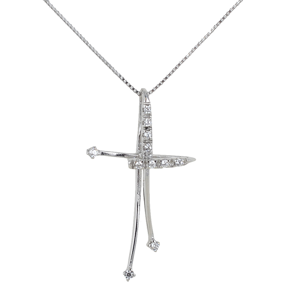 Collana Donna Con Ciondolo Croce In Oro E Argento – 3 Dimensioni (S, M, L) Con Zirconi – Acciaio Inox E Placcato 14K – Catena Regolabile 40+5 Cm