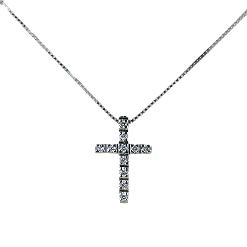 Collana con ciondolo Croce piccola con Diamanti ct. 0.05