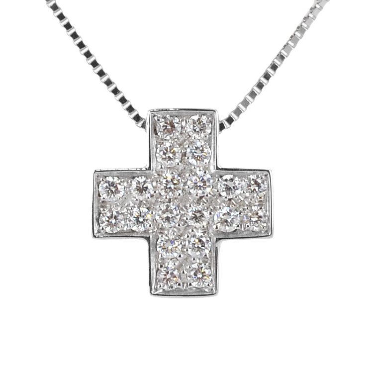 Collana con ciondolo Croce quadrata a pave di Diamanti ct. 0.20