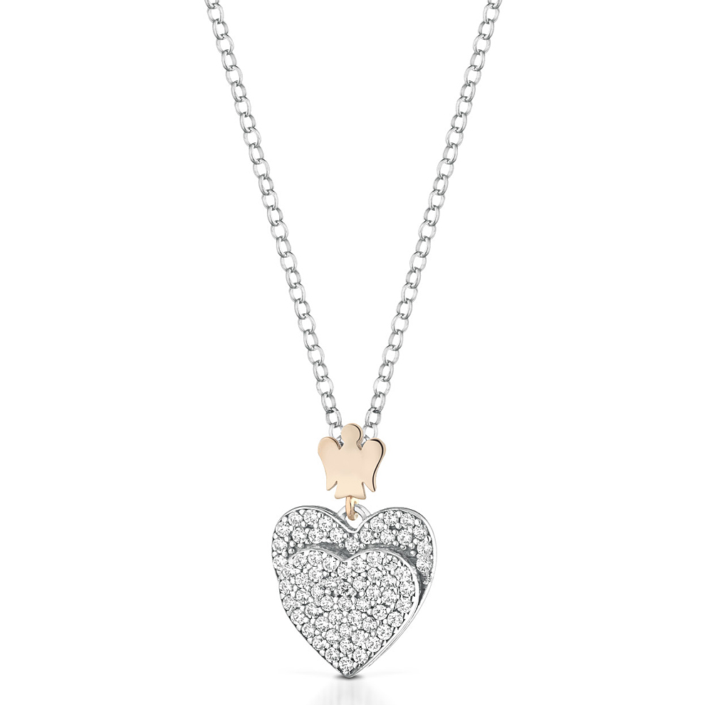 Collana con ciondolo Cuore e Angelo in argento con Cuore e Zirconi GIA 434