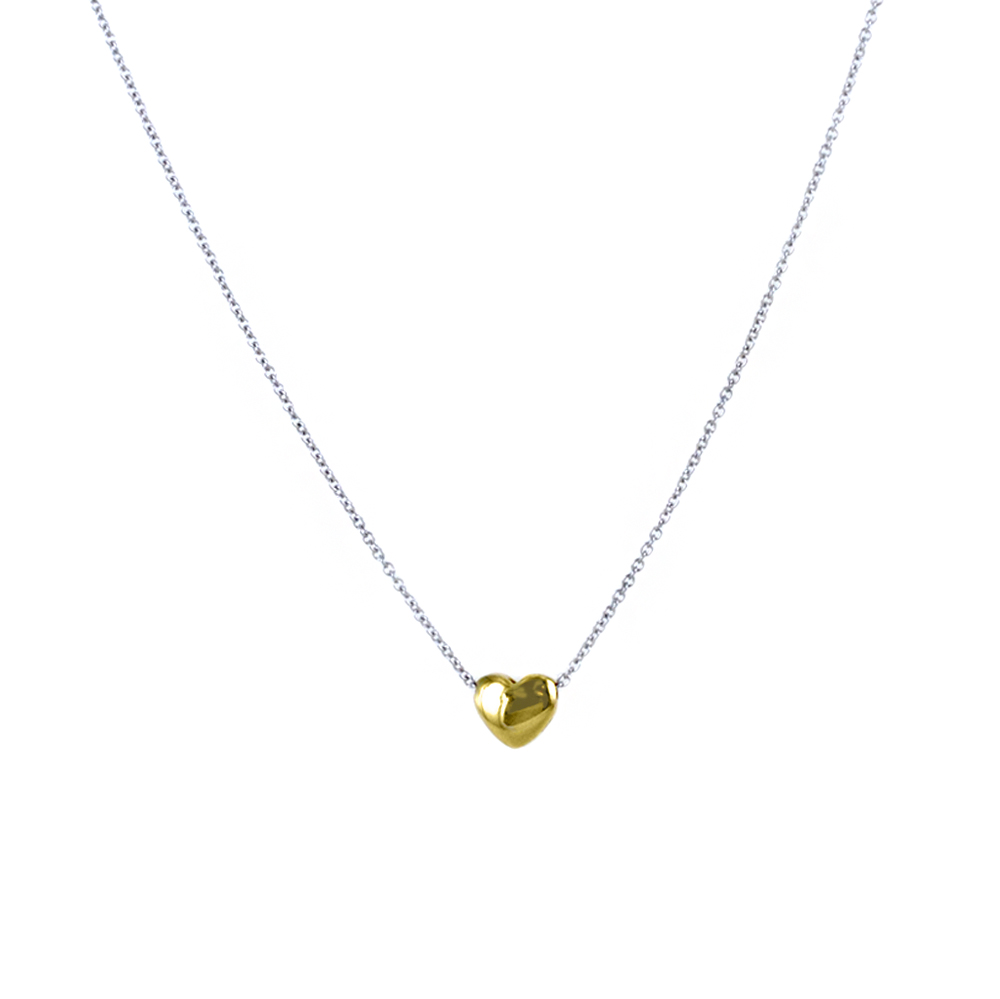 Collana con ciondolo cuore medio sul filo in oro bicolore