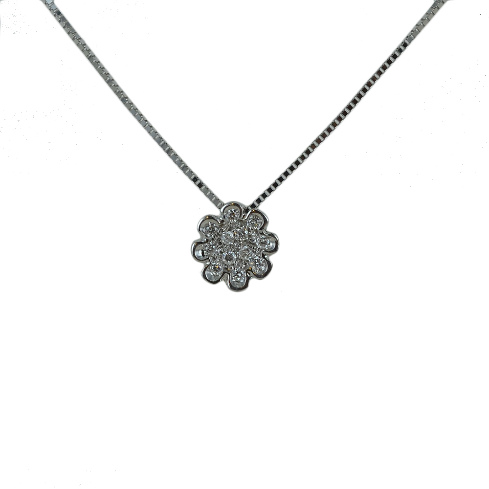 Collana Con Ciondolo Fiore A Disco Rotondo Mecool - Zirconia Cubica, Acciaio, Catena 45 Cm Regolabile