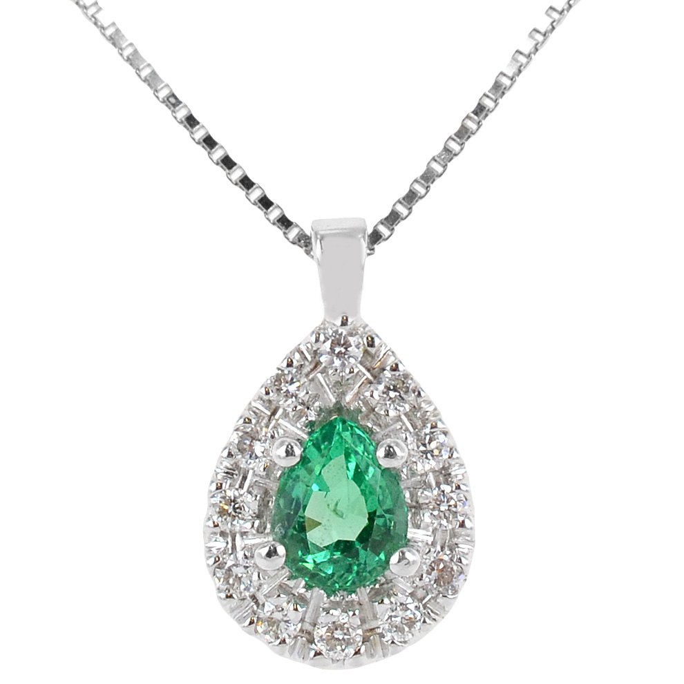 Collana con ciondolo Goccia di Smeraldo e contorno di Diamanti Gioielli ZUCCH