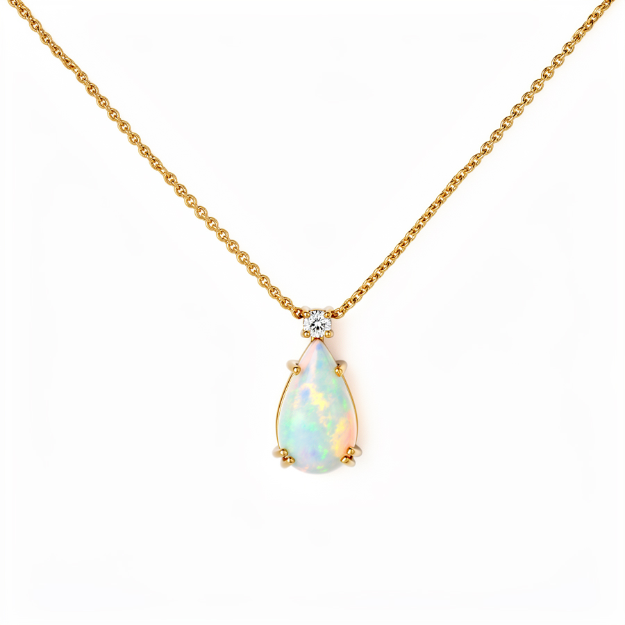 Collana con ciondolo in Opale a goccia e diamante