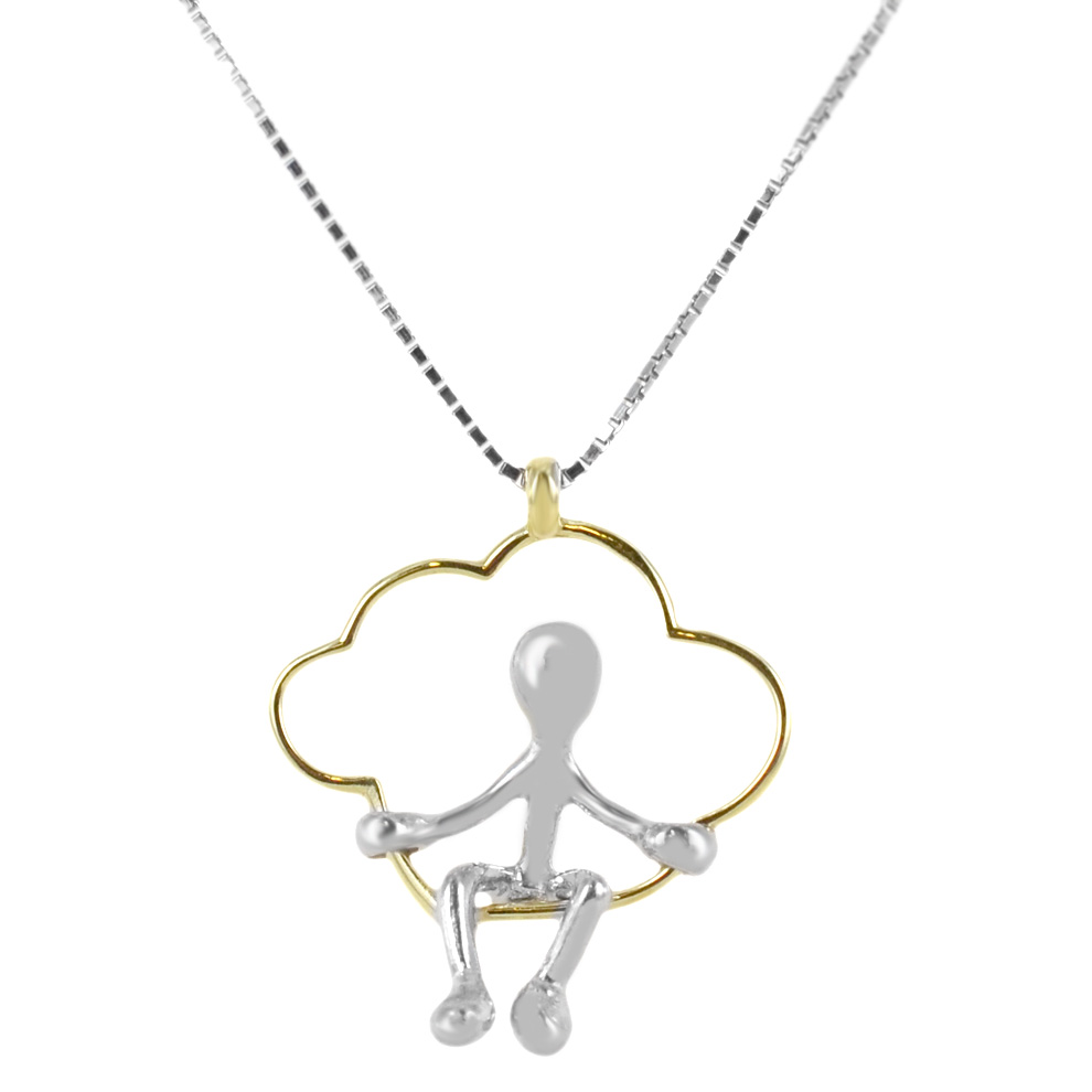 Collana con ciondolo Pensieri Felici nuvola altalena in argento e oro giallo GS 1040