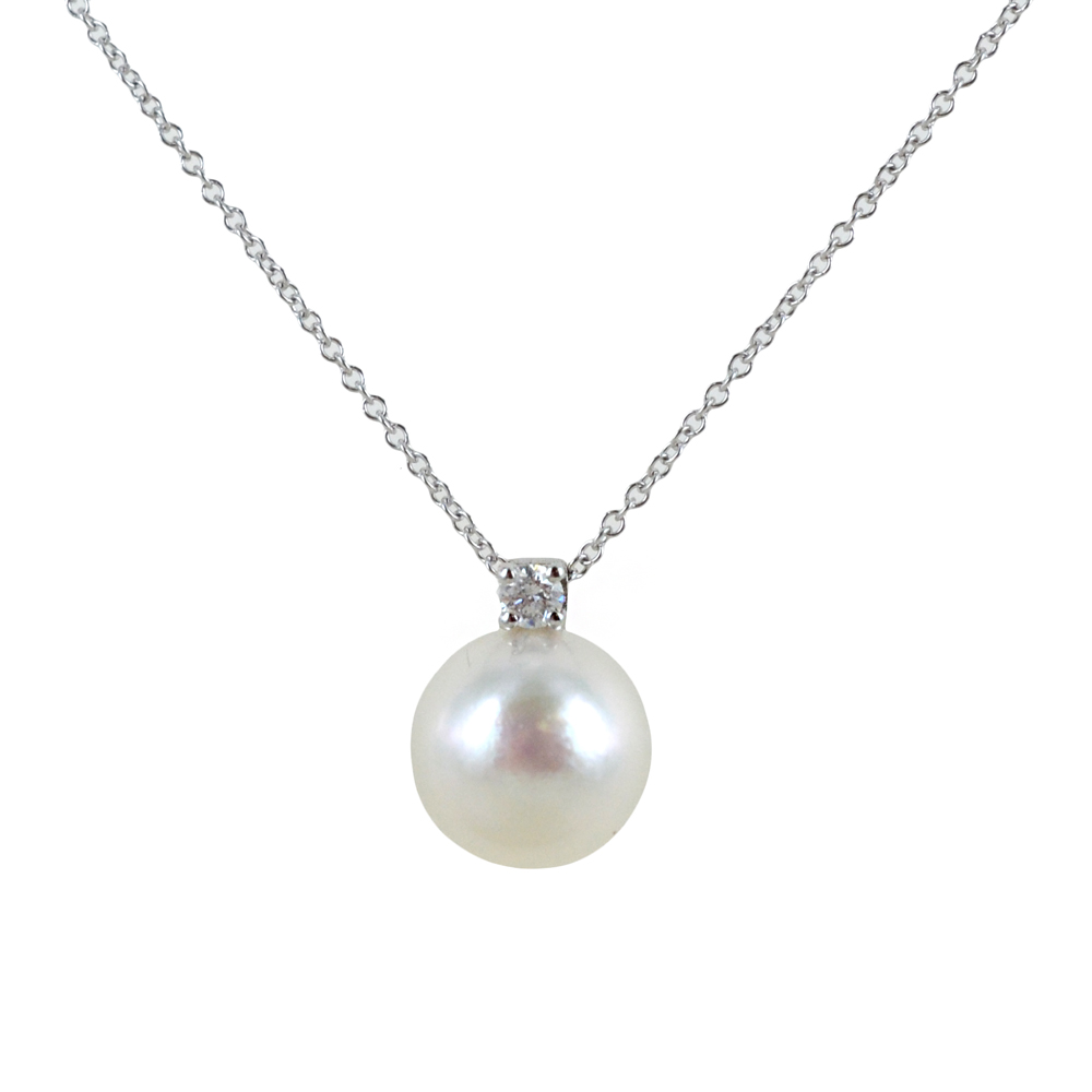 Collana con ciondolo perla Akoya Giapponese 8.50-9.00 mm e diamante