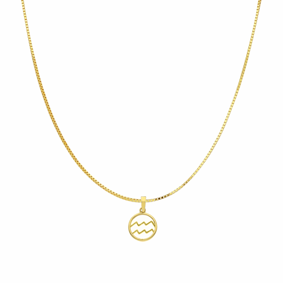Collana con ciondolo segno zodiacale Acquario in oro giallo stilizzato