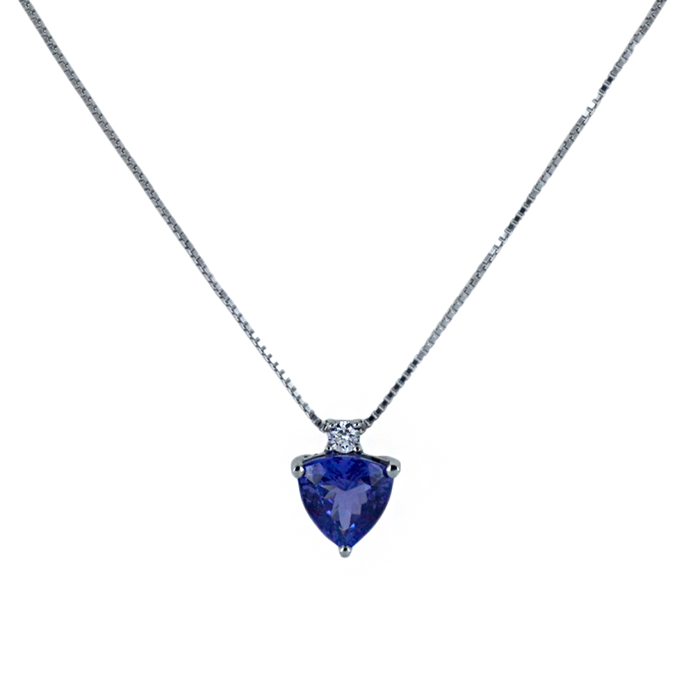 Collana con ciondolo Tanzanite Trillion e diamante 