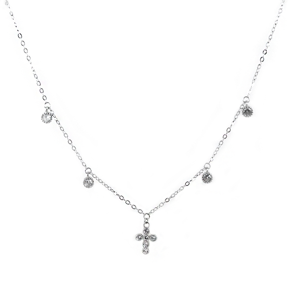 Collana con Croce e charms zirconi bianchi in argento Agios