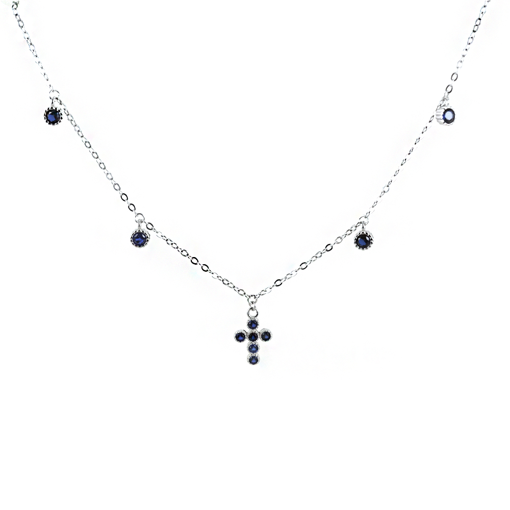 Collana con Croce e charms zirconi blu in argento Agios