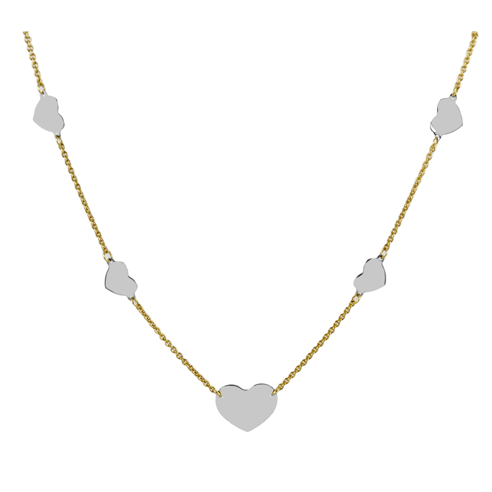 Collana con cuori sul girocollo in oro giallo e bianco