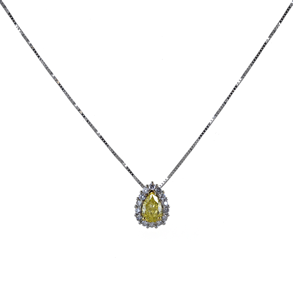 Collana con Diamante Fancy Giallo a Goccia e contorno di Diamanti