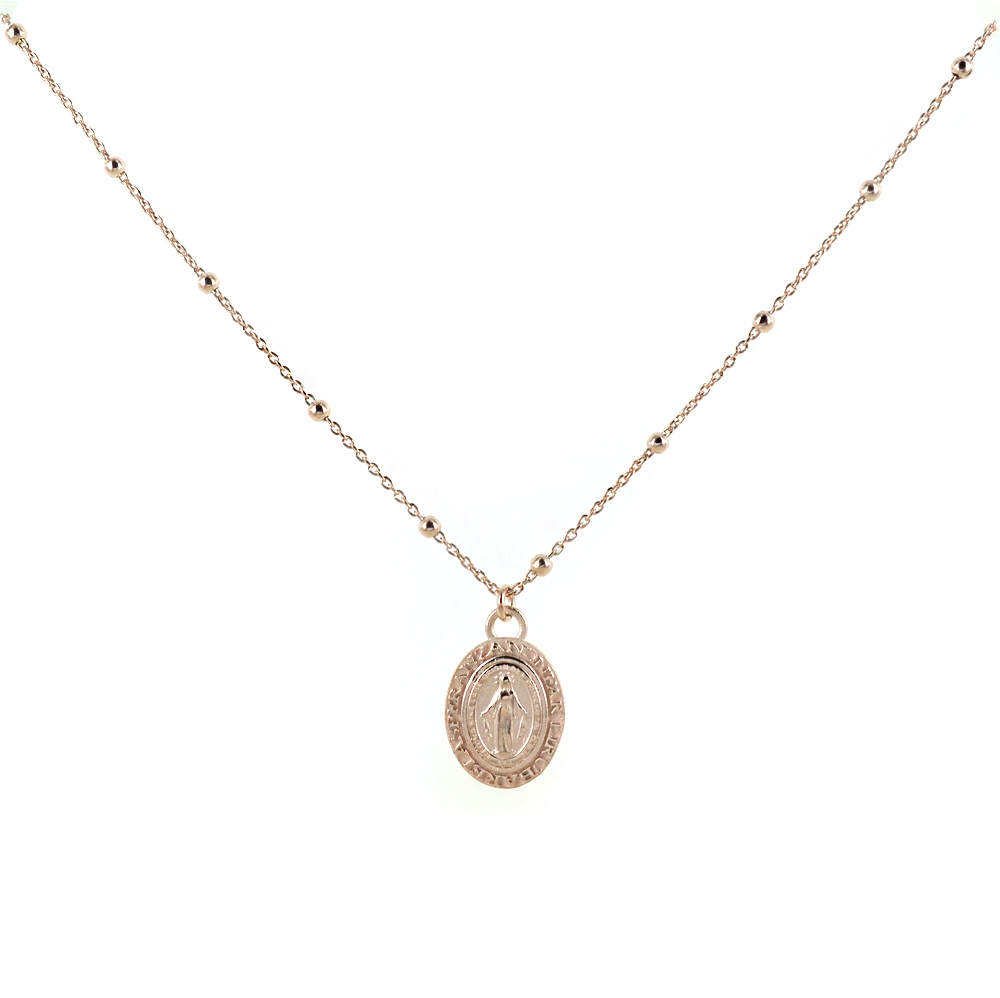Collana con medaglia Madonna Miracolosa in argento PVD oro rosa Agios