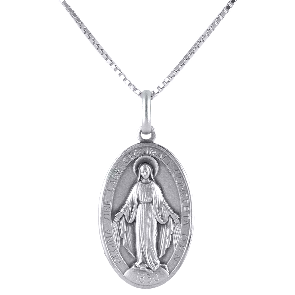 Collana con Medaglia Madonna Miracolosa MAXI in Argento 27X18 mm