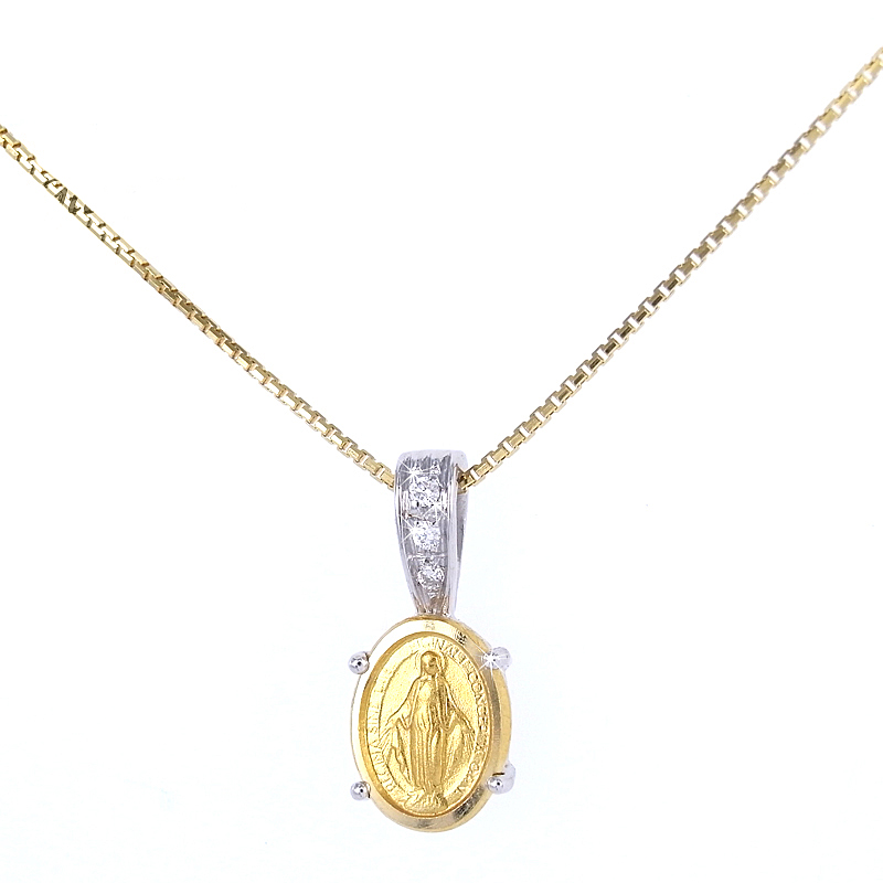 Collana con medaglia Madonna Miracolosa Mini con diamanti 
