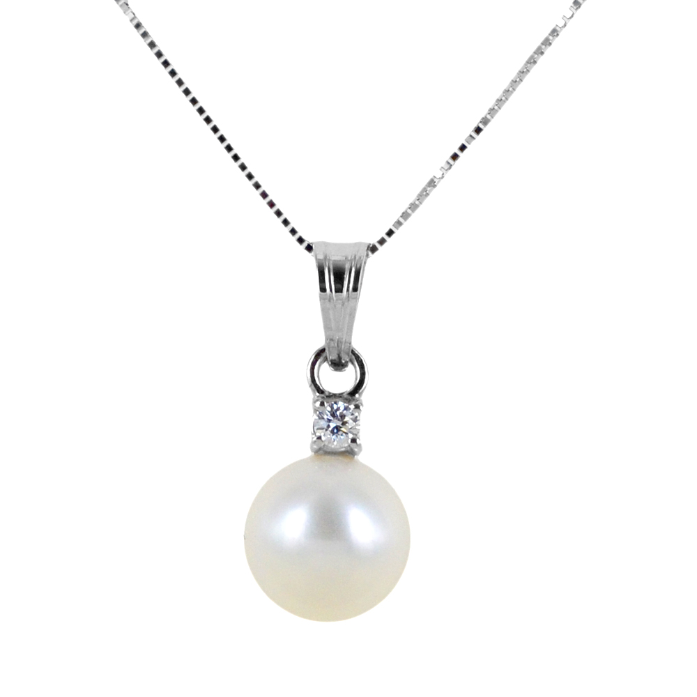 Collana con perla 7.50 - 8.00 mm e diamante