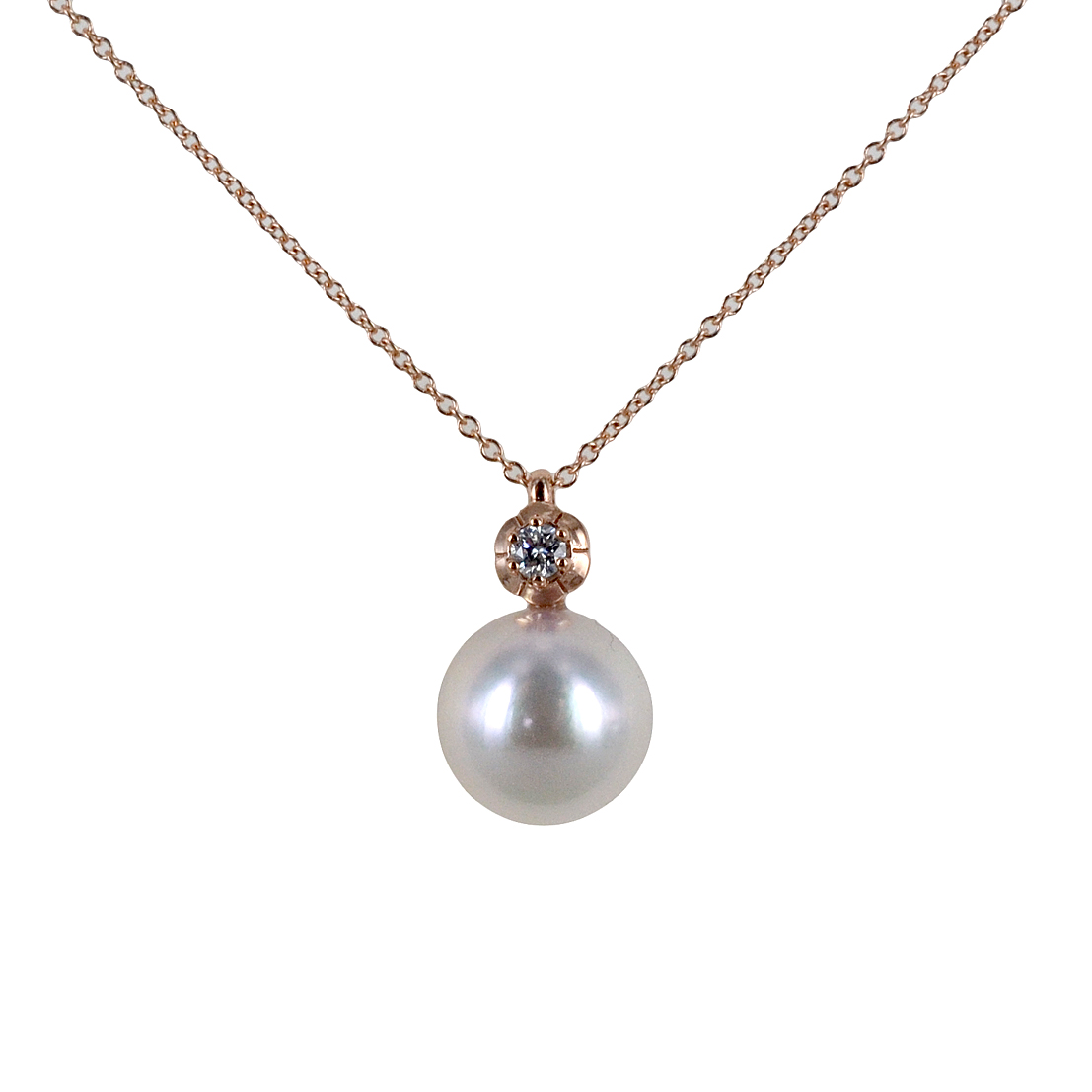 Collana con perla Akoya Giapponese 8.50-9.00 mm e diamante in oro rosa