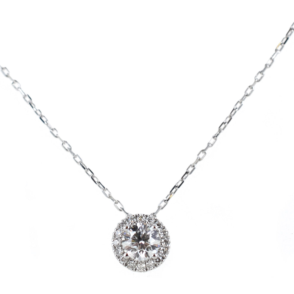 Collana con Punto Luce diamante ct. 0.31 F VS e contorno di diamanti 