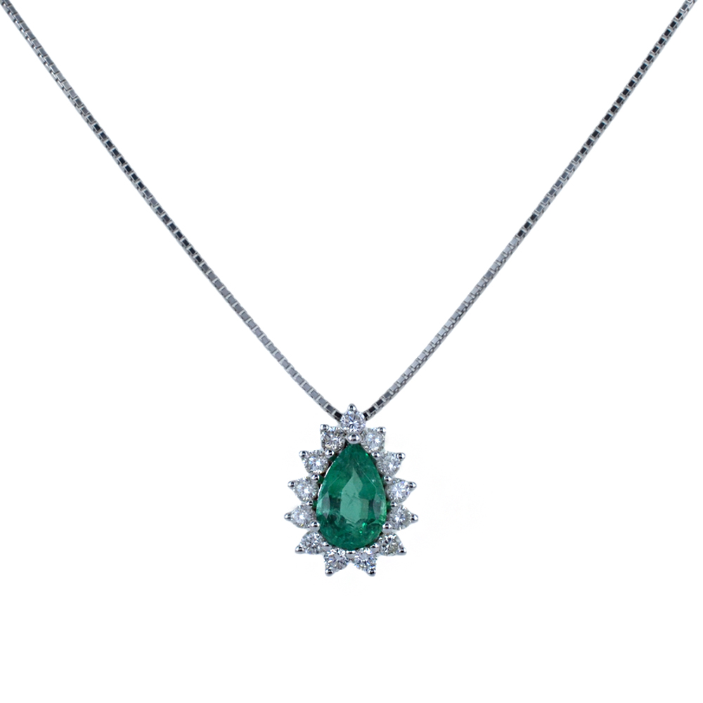 Collana con Smeraldo a Goccia e contorno di Diamanti Kate