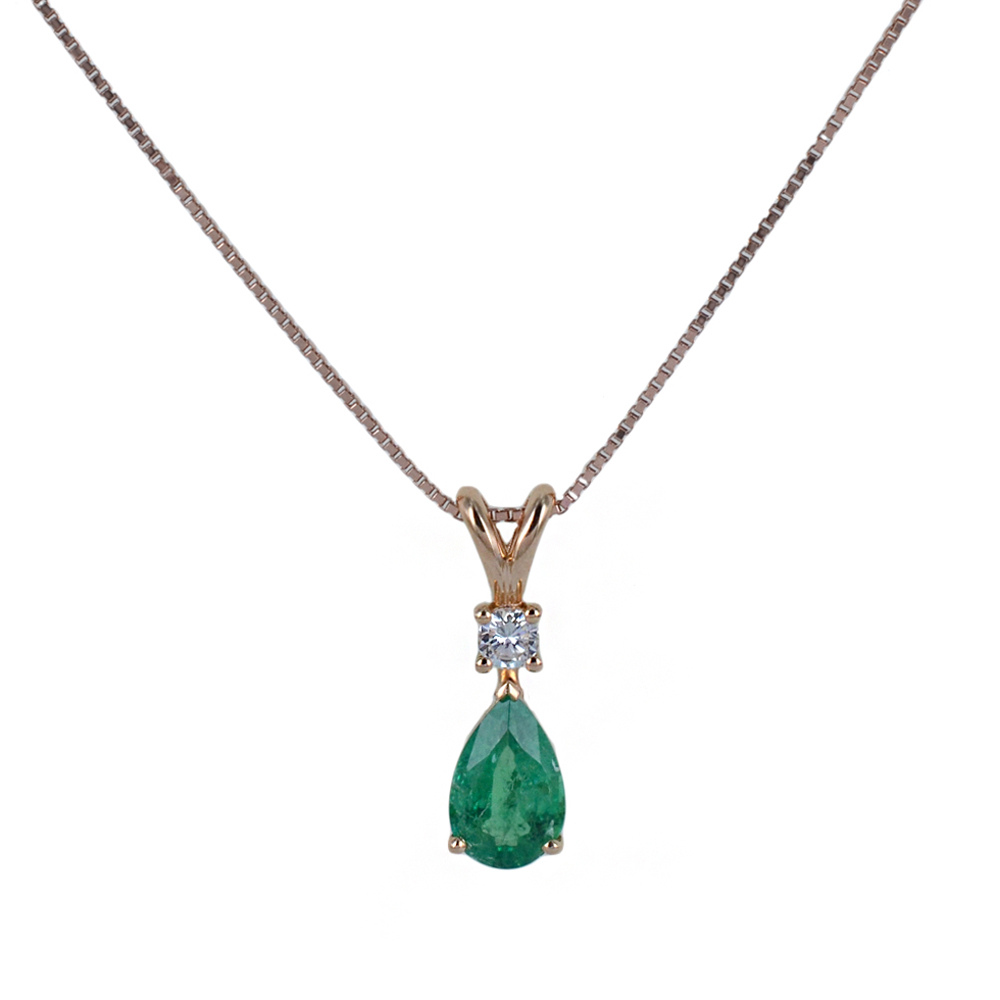 Collana con Smeraldo a Goccia e Diamante su oro rosa