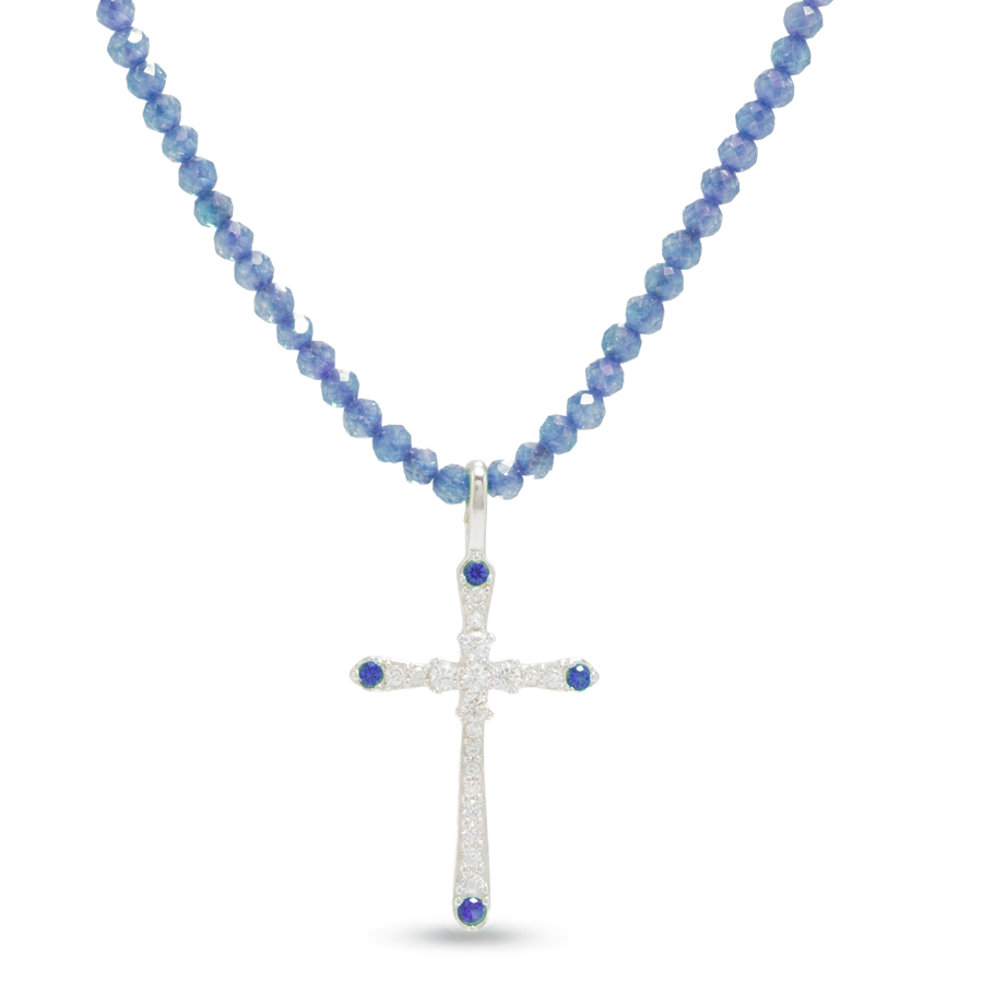 Collana croce blu con zirconi