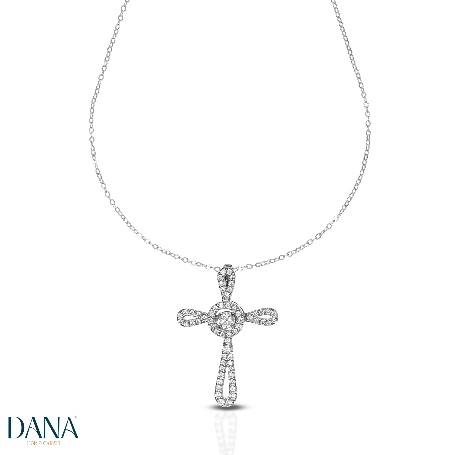 Collana da Donna Croce con zirconi in oro bianco 9 kt