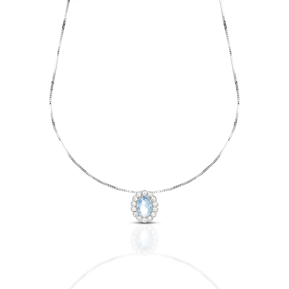 Collana da Donna pietra azzurra con contorno di zirconi in oro bianco 9 kt