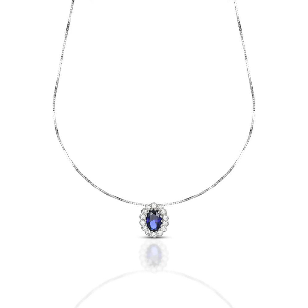 Collana da Donna pietra blu con contorno di zirconi in oro bianco 9 kt