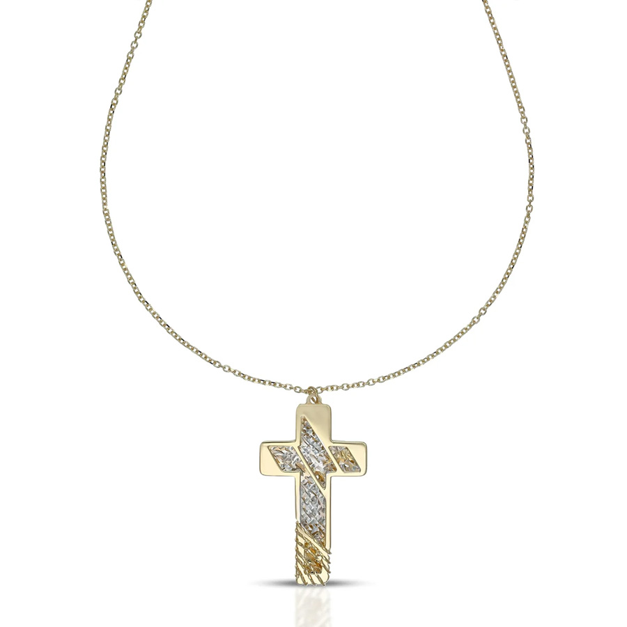 Collana da uomo ciondolo Croce lavorata in oro 9 kt