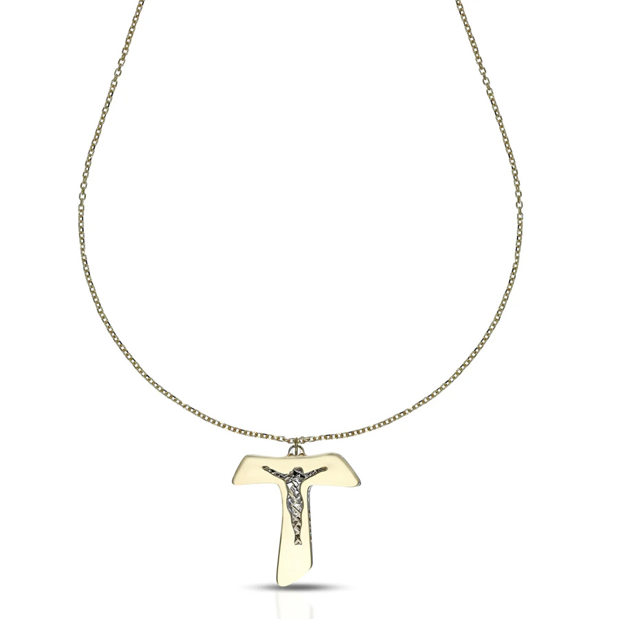 Collana da uomo ciondolo Croce Tao lavorata in oro 9 kt