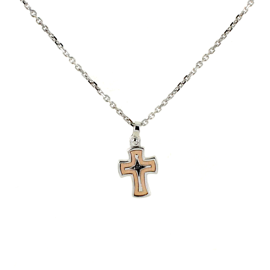 Collana da uomo Zancan in Argento con pendente Croce in oro rosa ESC 273R