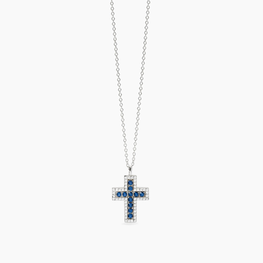Collana Donna Mabina in Argento croce con zaffiri sintetici e zirconi SAVE THE QUEEN 553848