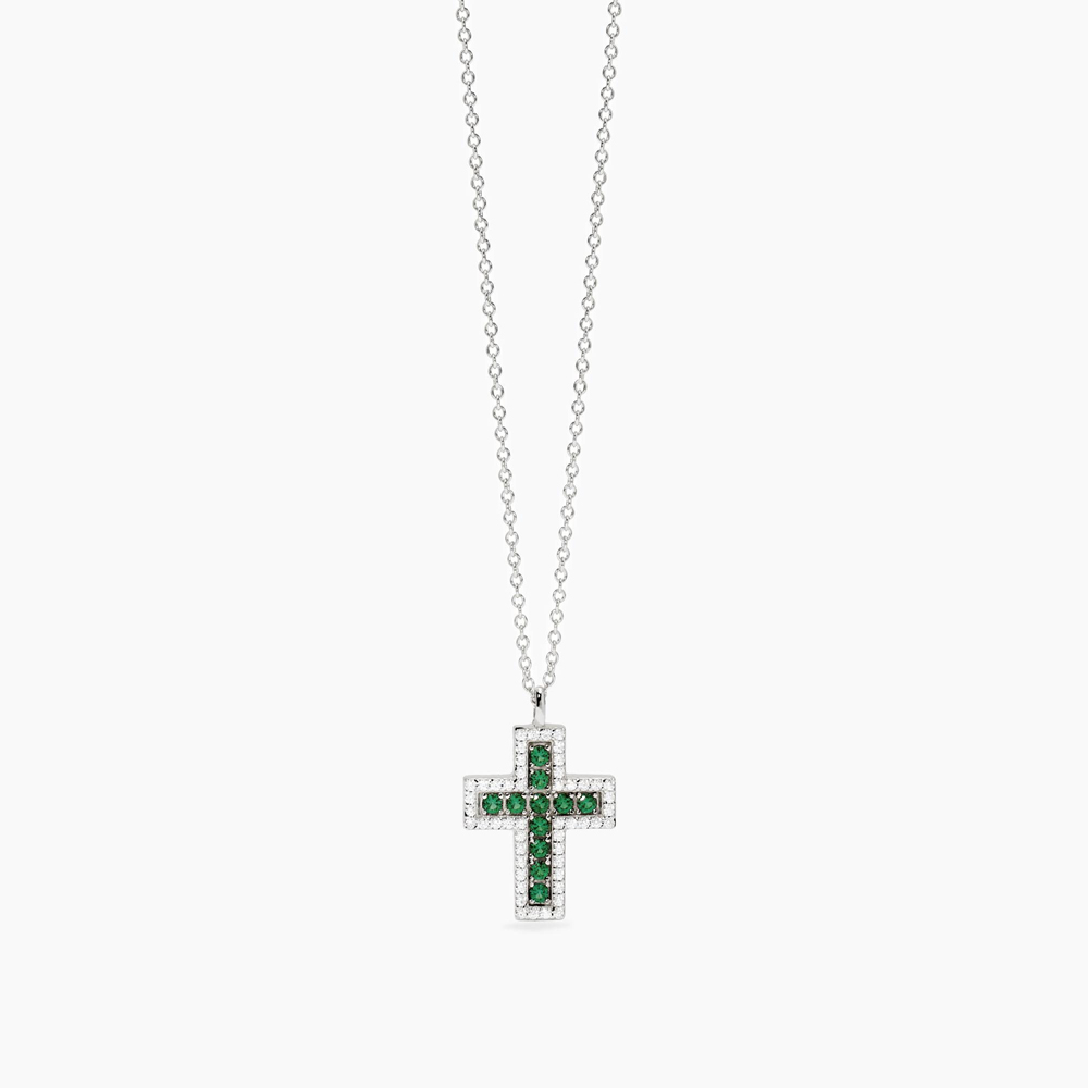 Collana Donna Mabina in Argento croce con smeraldi sintetici e zirconi SAVE THE QUEEN 553846