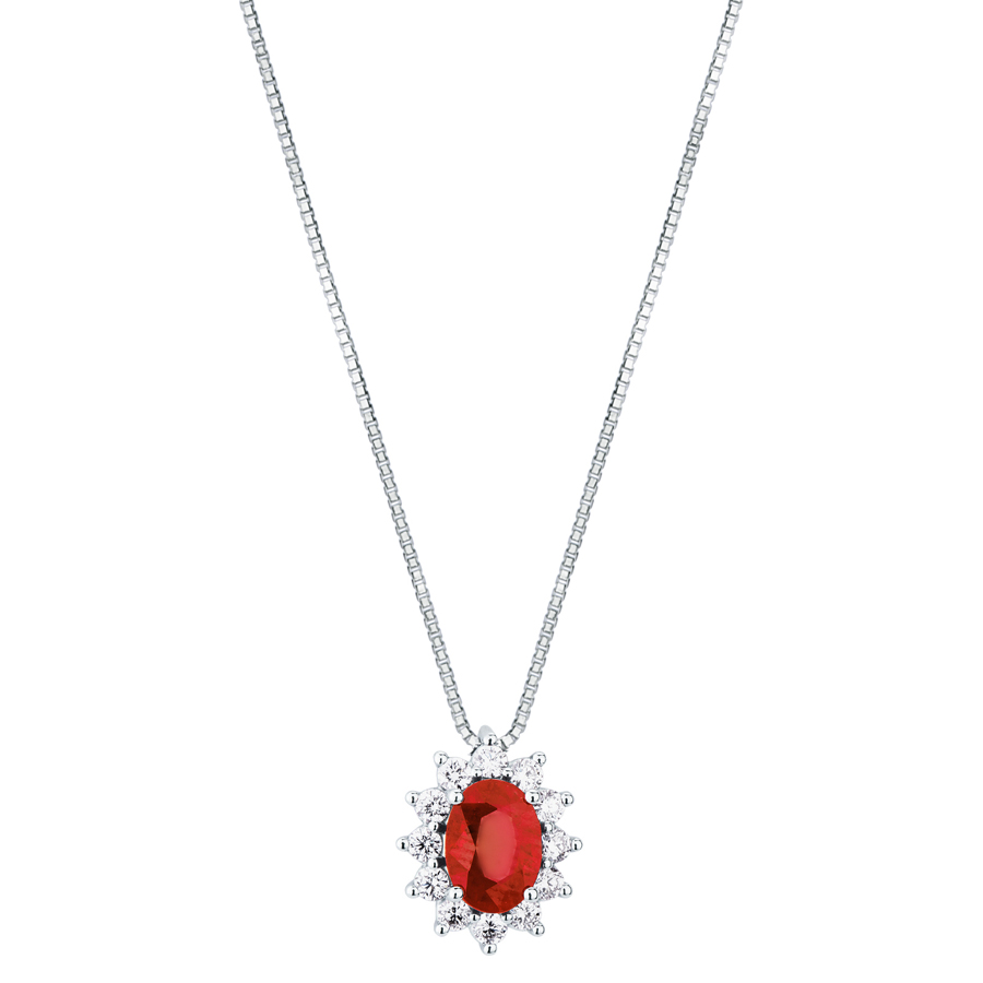 Collana e pendente Rosetta in oro Rubino con contorno di diamanti