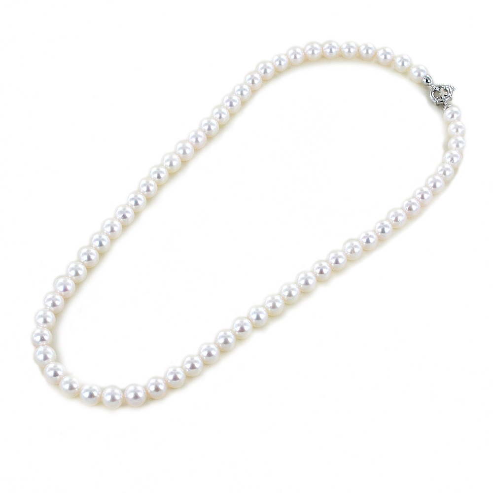 Collana filo di perle Akoya 6.50 - 7.00 mm AA+ con chiusura in oro bianco