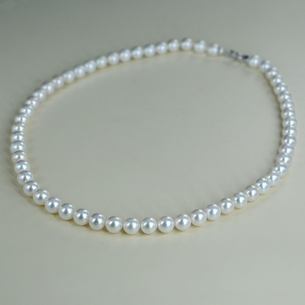 Collana filo di perle Akoya 7.00 - 7.50 mm AA con chiusura con diamante