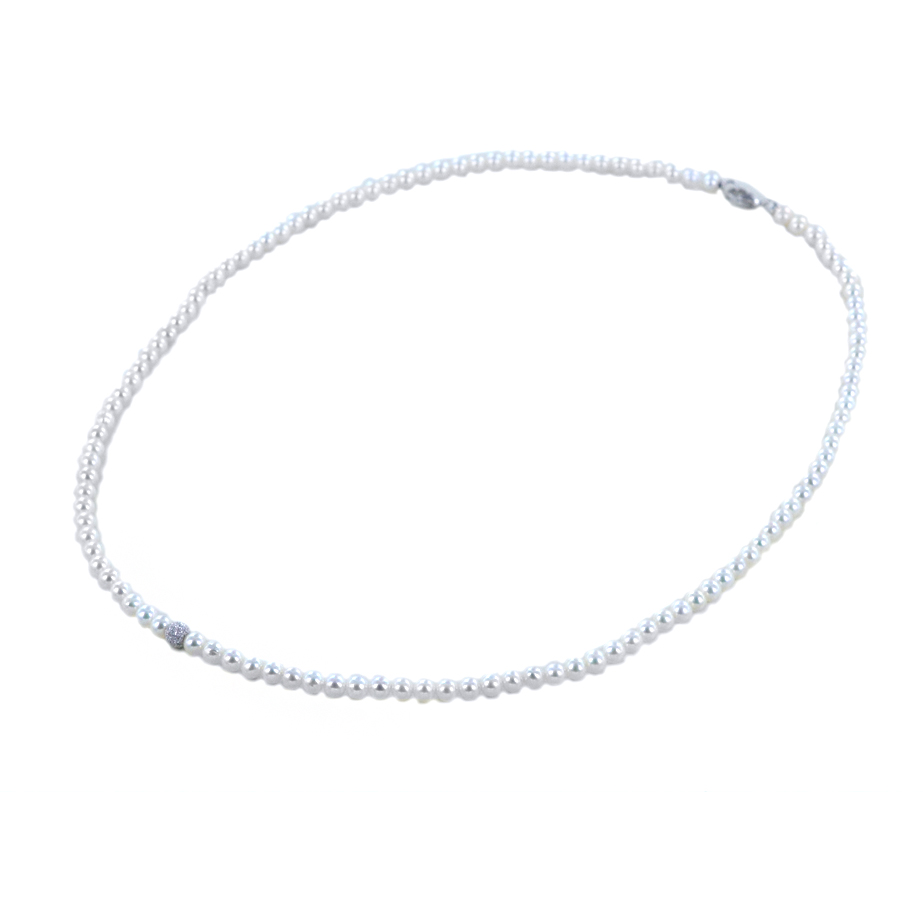 Collana Filo di Perle Freshwater 3.50 - 4.00 mm con sfera diamantata
