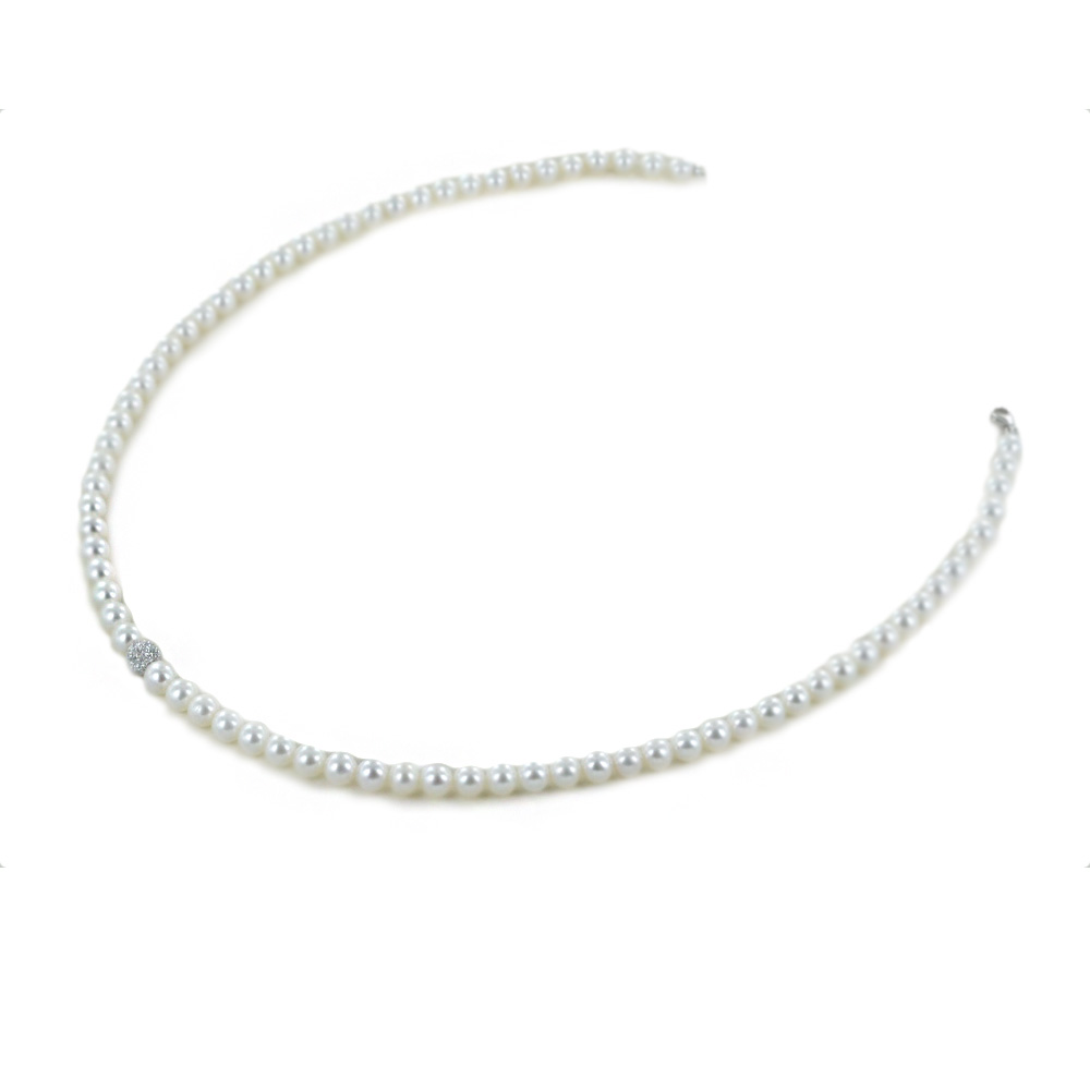 Collana Filo di Perle Freshwater 4.50 - 5.00 mm con sfera diamantata