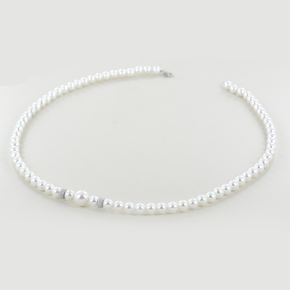 Collana Filo di Perle Freshwater 5.50 - 6.00 mm con anelli diamantati
