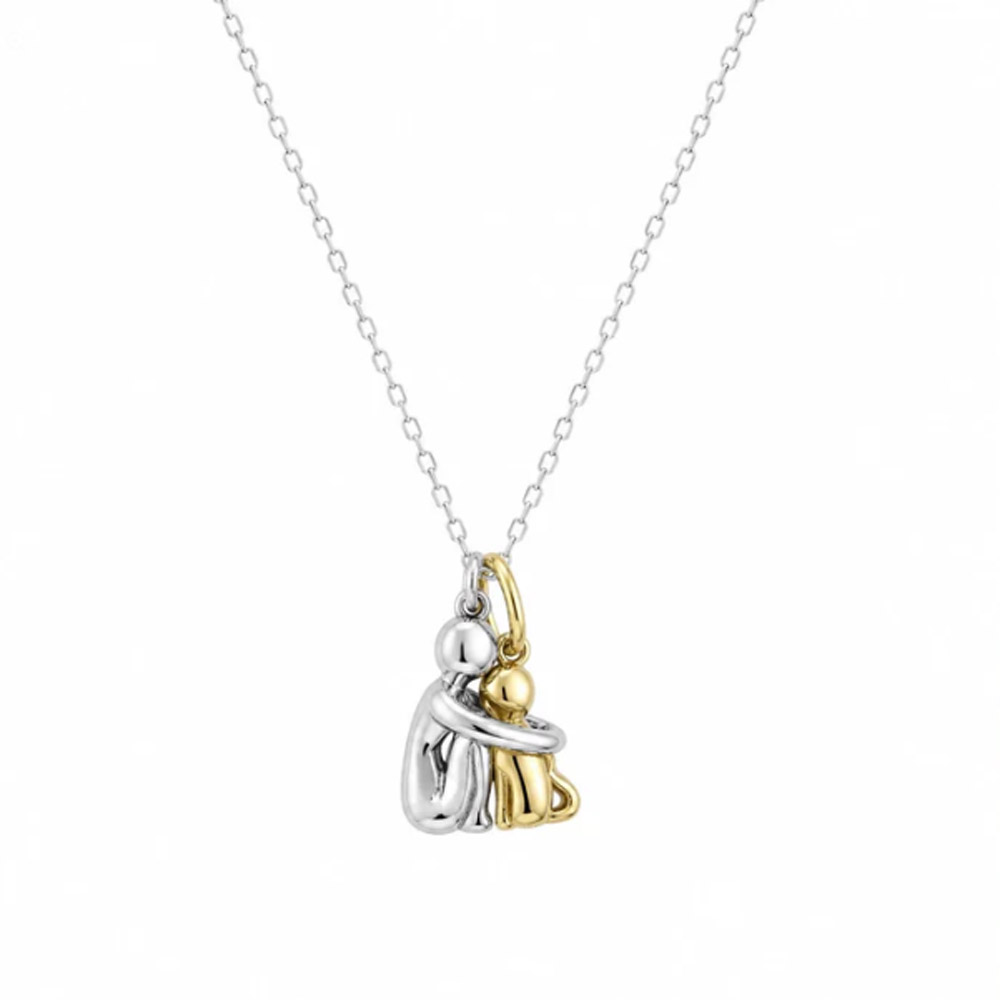 Collana in Argento bianco e giallo Abbraccio con Gatto