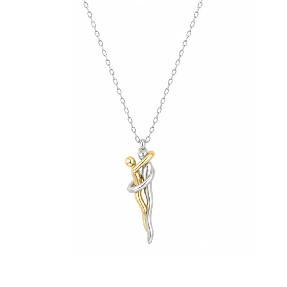 Collana in Argento bianco e giallo Abbraccio Genitore/figlio 
