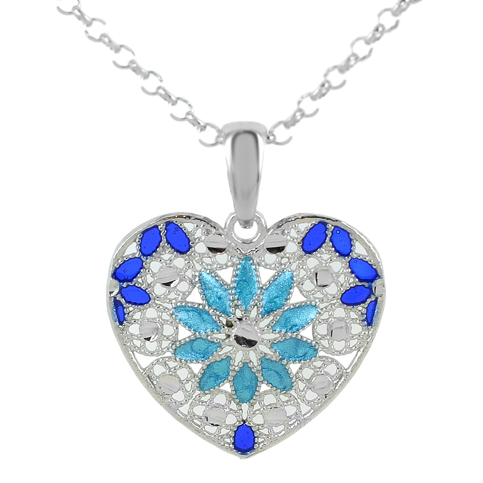 Collana in argento con pendente cuore e smalti azzurri collezione Notre Dame