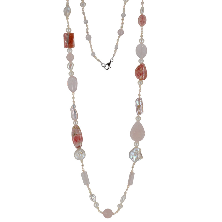 Collana in argento con Perle e Rodocrosite