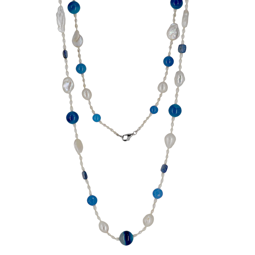 Collana in argento con perle barocche agata blu